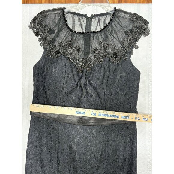 Vintage Starzz Size 10 Black Lace Evening Gown Sheer Embroidered Overlay Satin - Picture 8 of 12